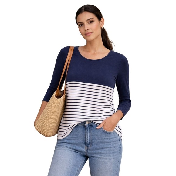 Tops - Angel Marternity Navy Nursing Striped Maternity Australia Bamboo Viscose‎
